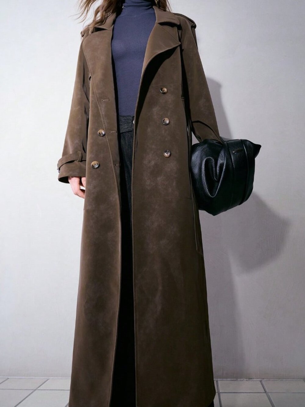 Mocha Brown Elegant Women's Long Trench Coat - Picture 4 of 6